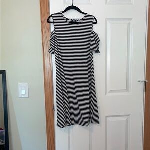 Striped Black and White Cold Shoulder Dress